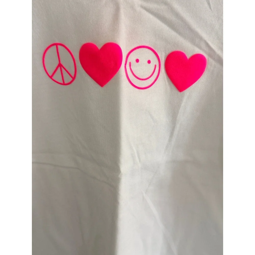 Cat & Jack Girls Tank Top L 10/12 White Neon Pink Peace Heart Smiley‎ NWT